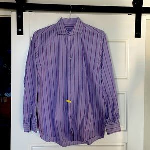 Purple/lavender striped long-sleeved Bugatchi men’s dress shirt size 17/34-35.